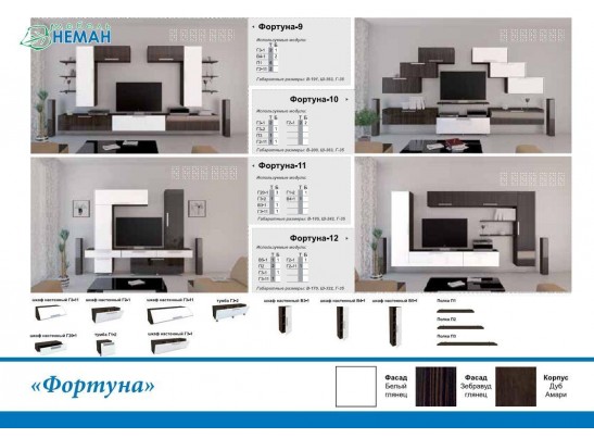 Гостиная Фортуна 7 (белый, зебравуд глянец)
