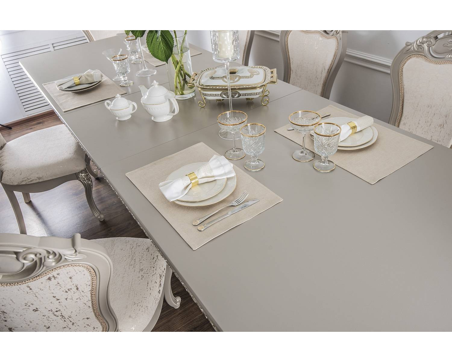 Столовая Лали серый камень, 8 стульев