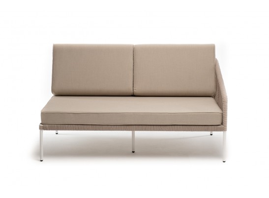 "Канны" левый модуль плетеный из роупа, каркас алюминий белый муар, роуп бежевый круглый, ткань бежевая 15052
