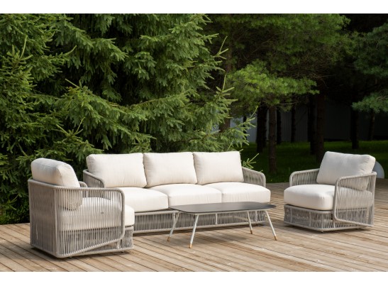 "Альбано" лаунж-зона 5-местная плетеная из роупа (веревки), каркас алюминиевый светло-серый, роуп серый меланж