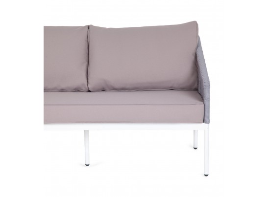 "Канны" диван 2-местный плетеный  из роупа, каркас алюминий  белый, роуп светло-серый кругл, ткань серая