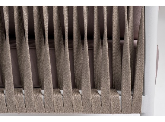 "Касабланка" угловой модуль плетеный из роупа, каркас алюминий светло-серый (RAL7035) муар, роуп серо-коричневый 23мм, ткань бежевая 052