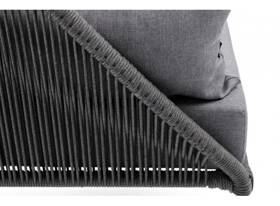 "Мадрид" кресло плетеное из роупа, каркас алюминий темно-серый (RAL7024) муар, роуп темно-серый круглый, ткань темно-серая 027