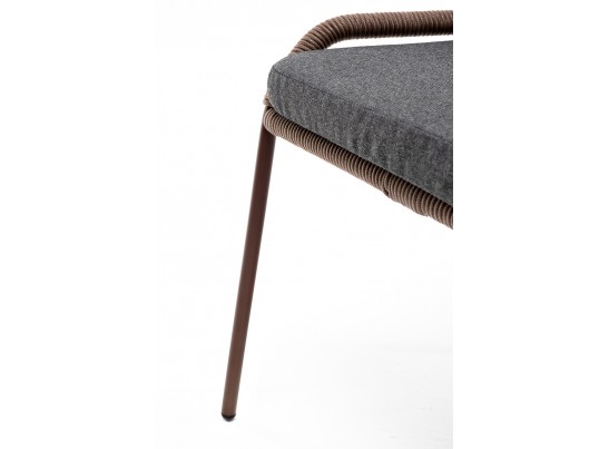 "Милан" стул плетеный из роупа, каркас алюминий коричневый, роуп коричневый, ткань темно-серая