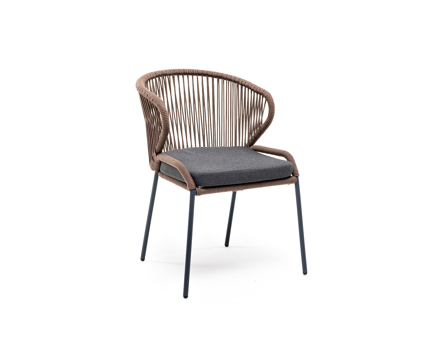 "Милан" стул плетеный из роупа, каркас алюминий серый, роуп коричневый, ткань темно-серая
