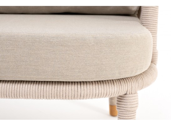 "Верона" кресло плетеное из роупа, каркас алюминий белый муар, роуп бежевый круглый, ткань бежевая 052
