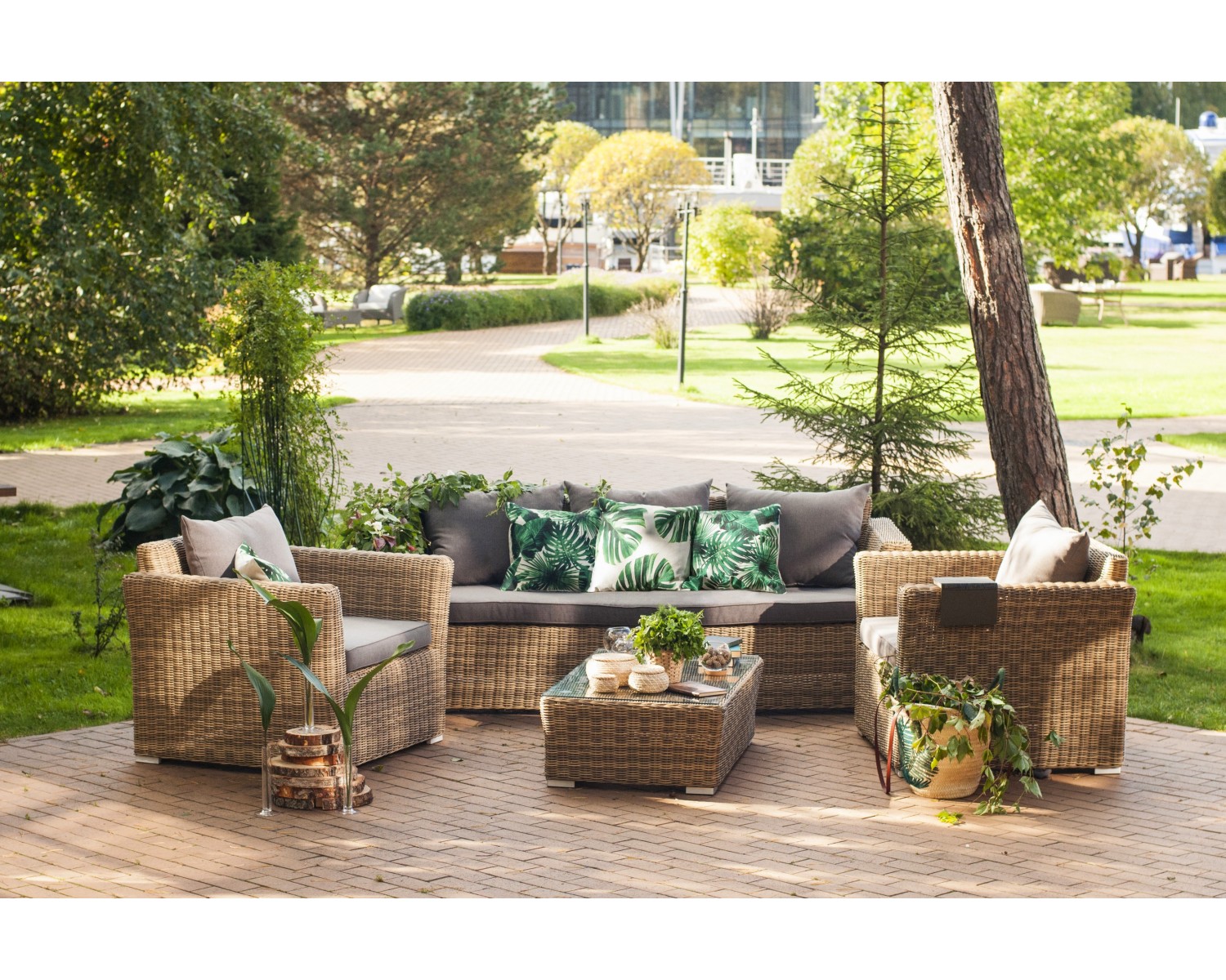 "Капучино" диван из искусственного ротанга трехместный, цвет соломенный