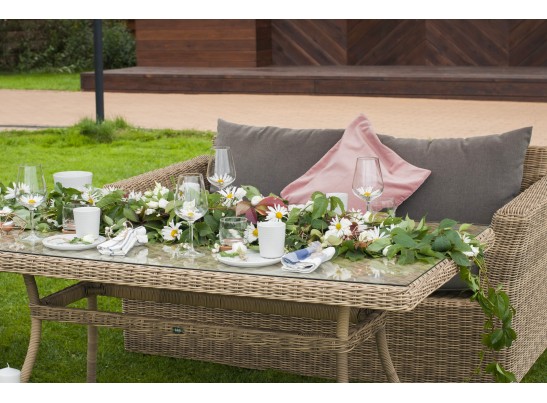 "Аффогато" обеденная группа из искусственного ротанга, цвет соломенный