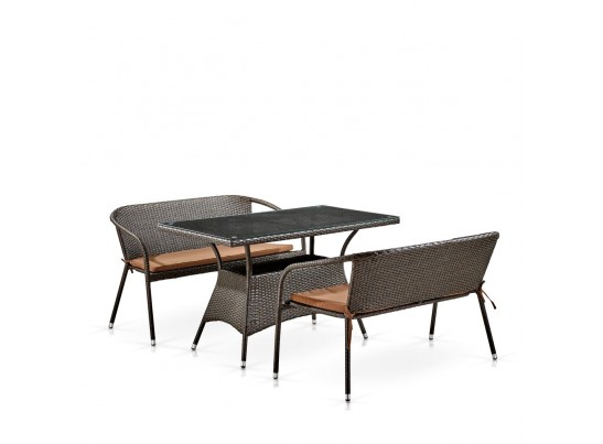 Обеденный комплект плетеной мебели с диванами T198D/S139B-W53 Brown