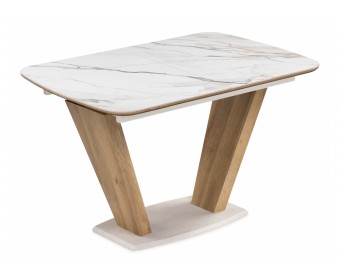 Керамический стол Петир 120(160)х80х75 gilt white / дуб монтана