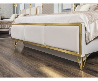 Спальня Лара 180 с 5-дверным шкафом и комодом, белый глянец