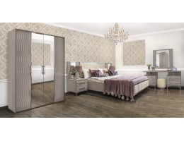 Спальня Гравита 1800*2000, зеркало ППУ, туалетный стол, пуфик, тумбы, панели, с 5и створчатым шкафом, серый камень глянец