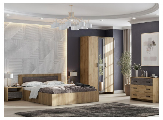 Двуспальная кровать Таика (без основания) 160х200 дуб золотой / камень темный