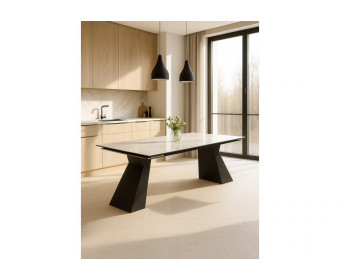 Керамический стол Денхольм 240(290)х100х75 rystal onyx bianco / черный