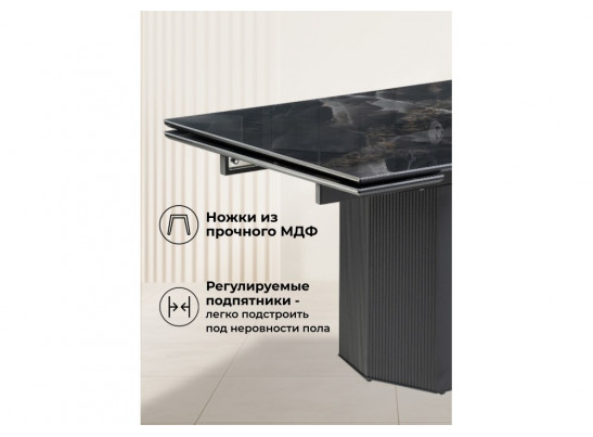 Керамический стол Монерон 200(260)х100х77 black paradise polished / черный