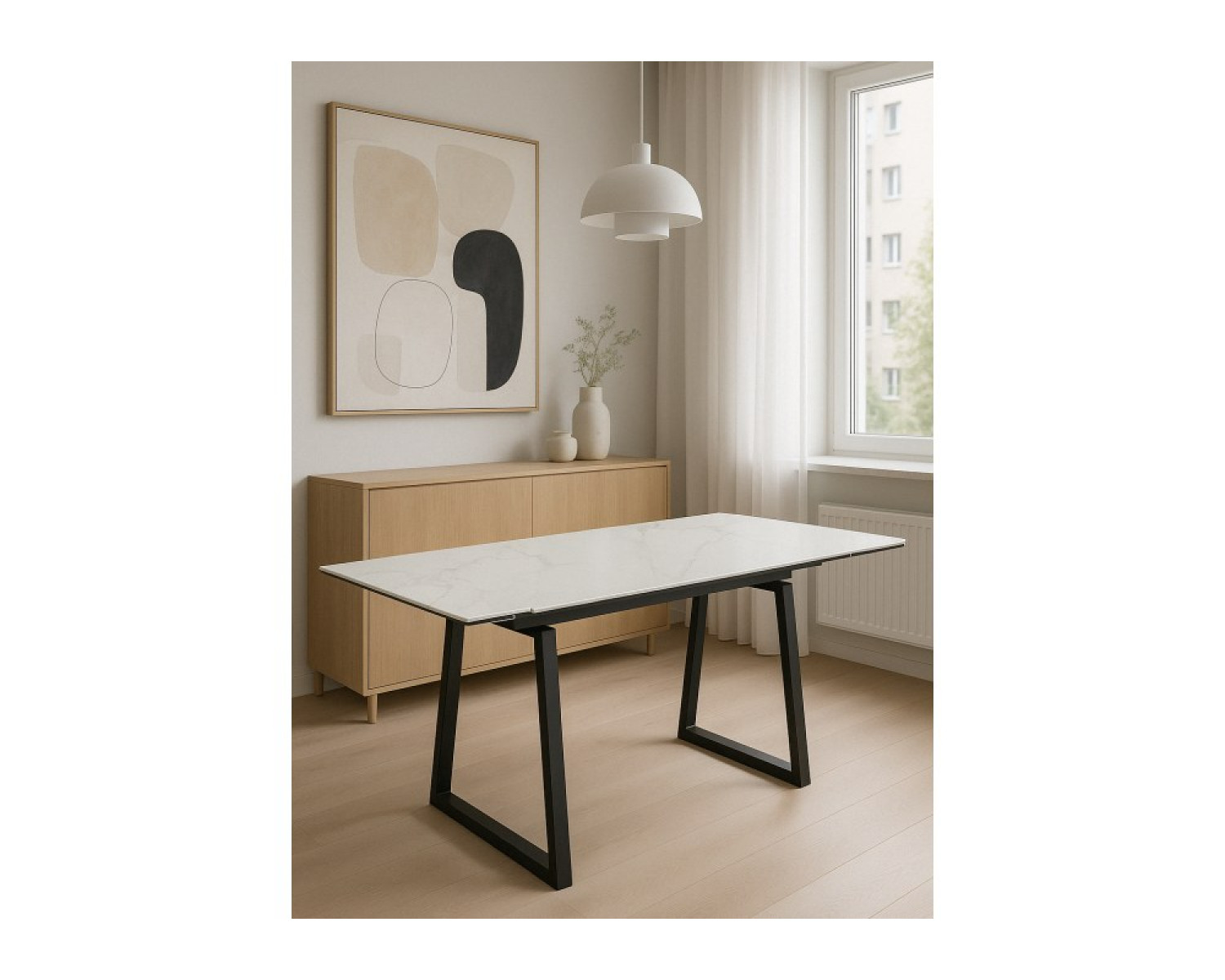 Керамический стол Джек 140(200)х80 белый мрамор alpin white / черный
