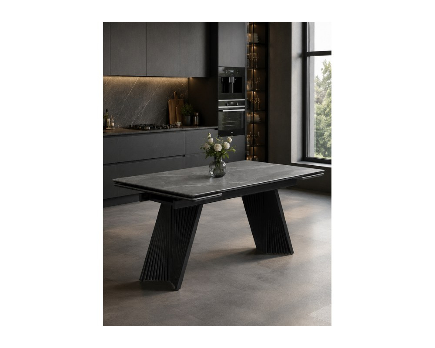 Керамический стол Вейв 160(220)х89 larka grey / черный