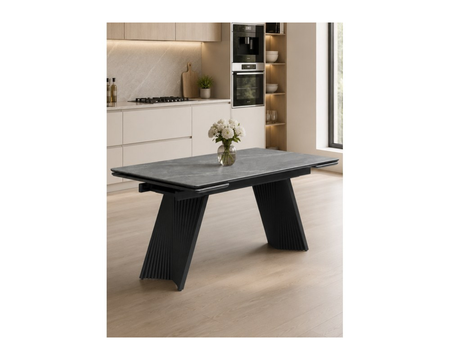 Керамический стол Вейв 160(220)х89 larka grey / черный