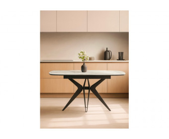 Керамический стол Риполь 160(205)х89 белый с прожилками gilt white / черный