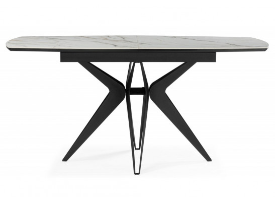 Керамический стол Риполь 160(205)х89 белый с прожилками gilt white / черный