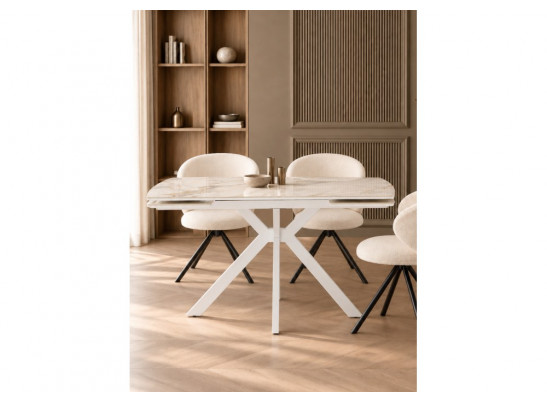 Керамический стол Катчел-2 120(180)x80 calacatta gold / белый