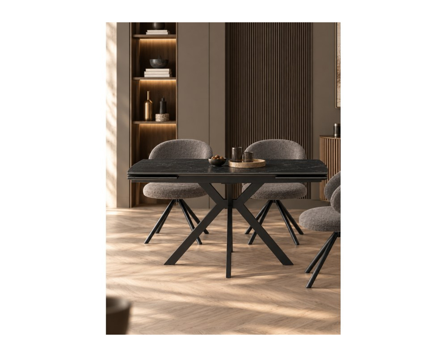 Керамический стол Катчел-2 120(180)x80 matte черный мрамор / черный