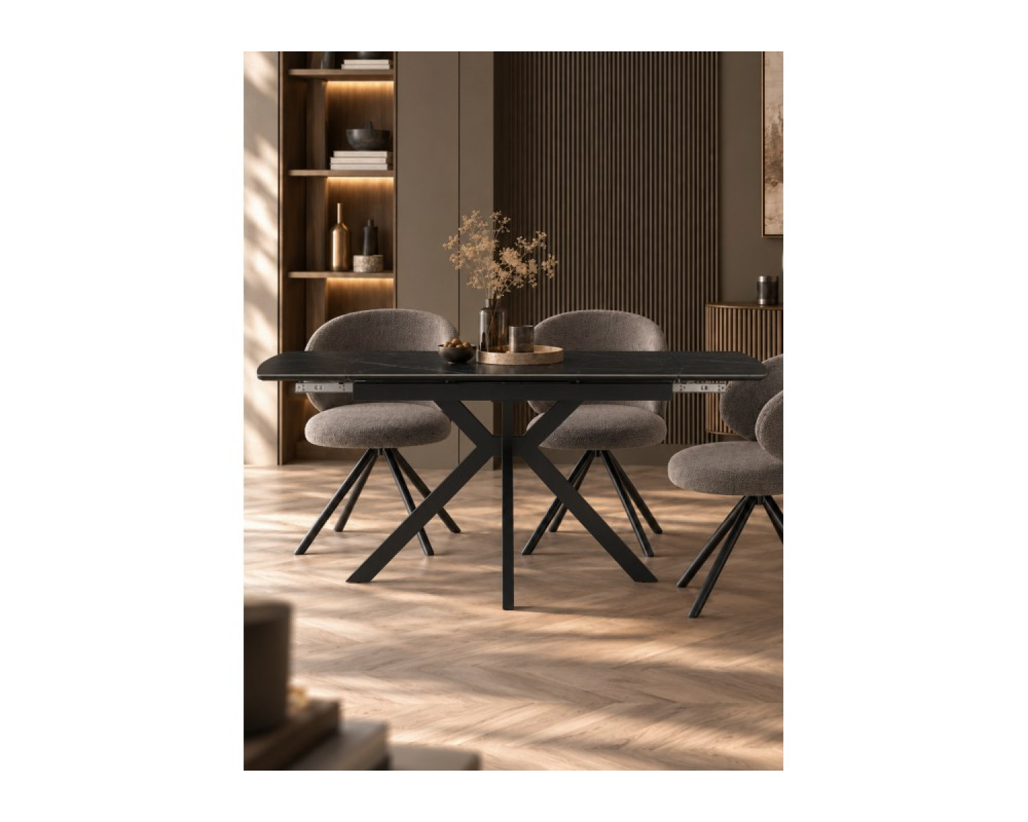 Керамический стол Катчел-2 120(180)x80 matte черный мрамор / черный