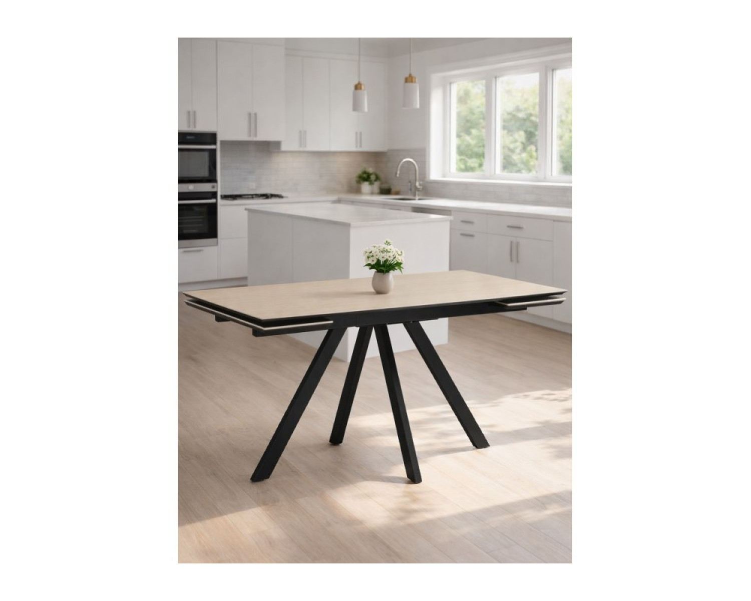 Керамический стол Вилли 140(200)х80 okara light yellow / черный