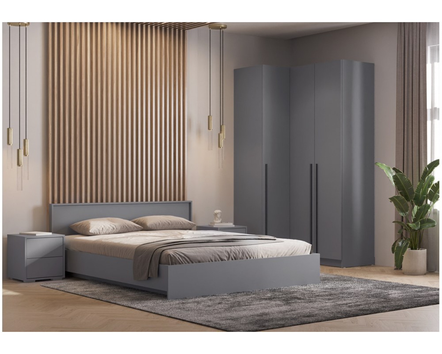 Полутораспальная кровать Бирма 140x200 (с основанием) серый графит
