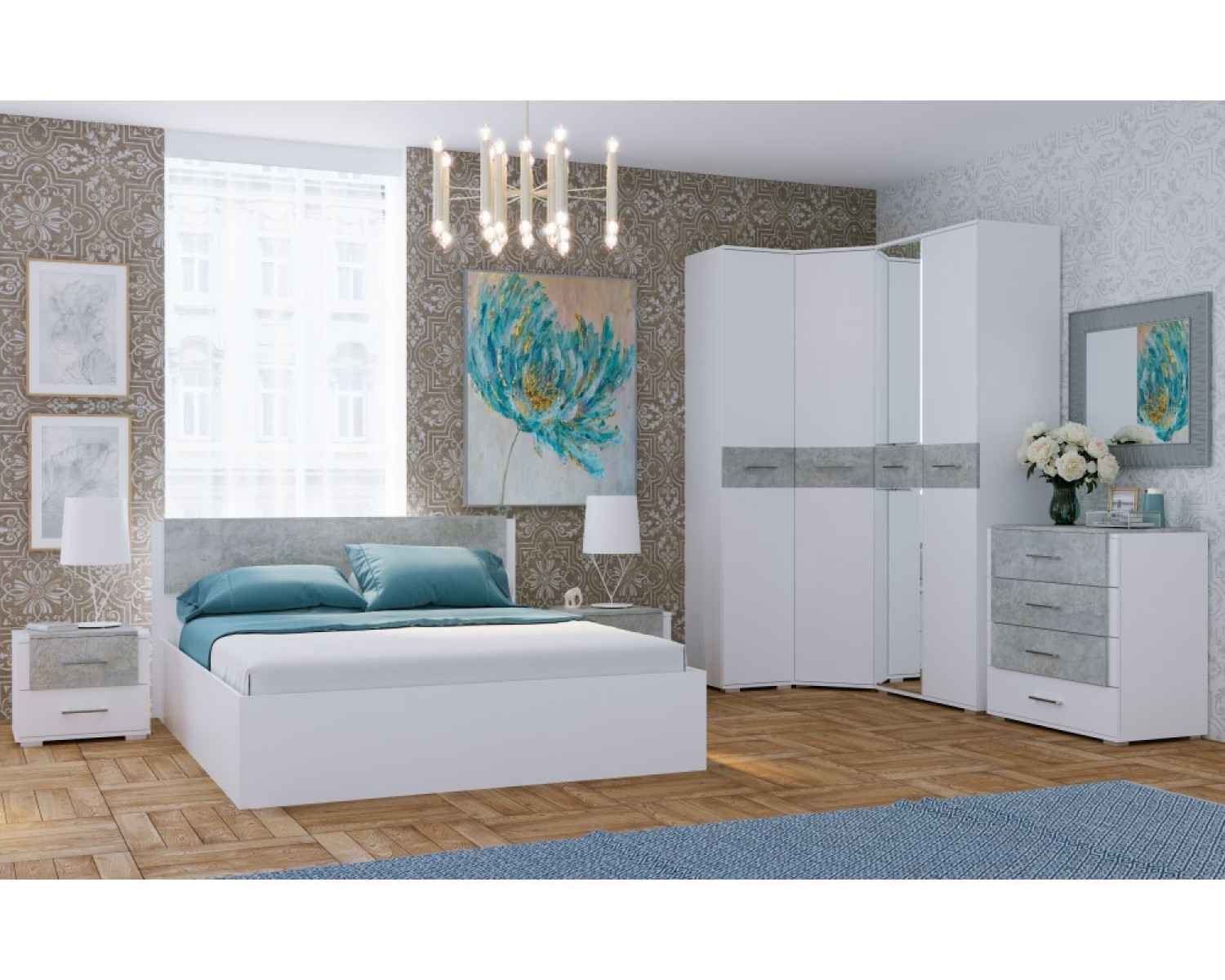 Полутораспальная кровать Теплиса 140x200 белый / бетон светлый