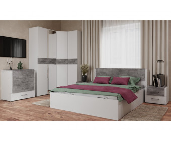 Полутораспальная кровать Теплиса 140x200 белый / бетон светлый